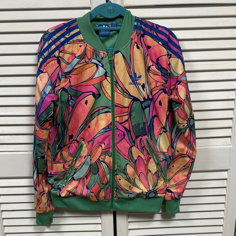 Adidas Multicolor Floral Jacket with Green Trim